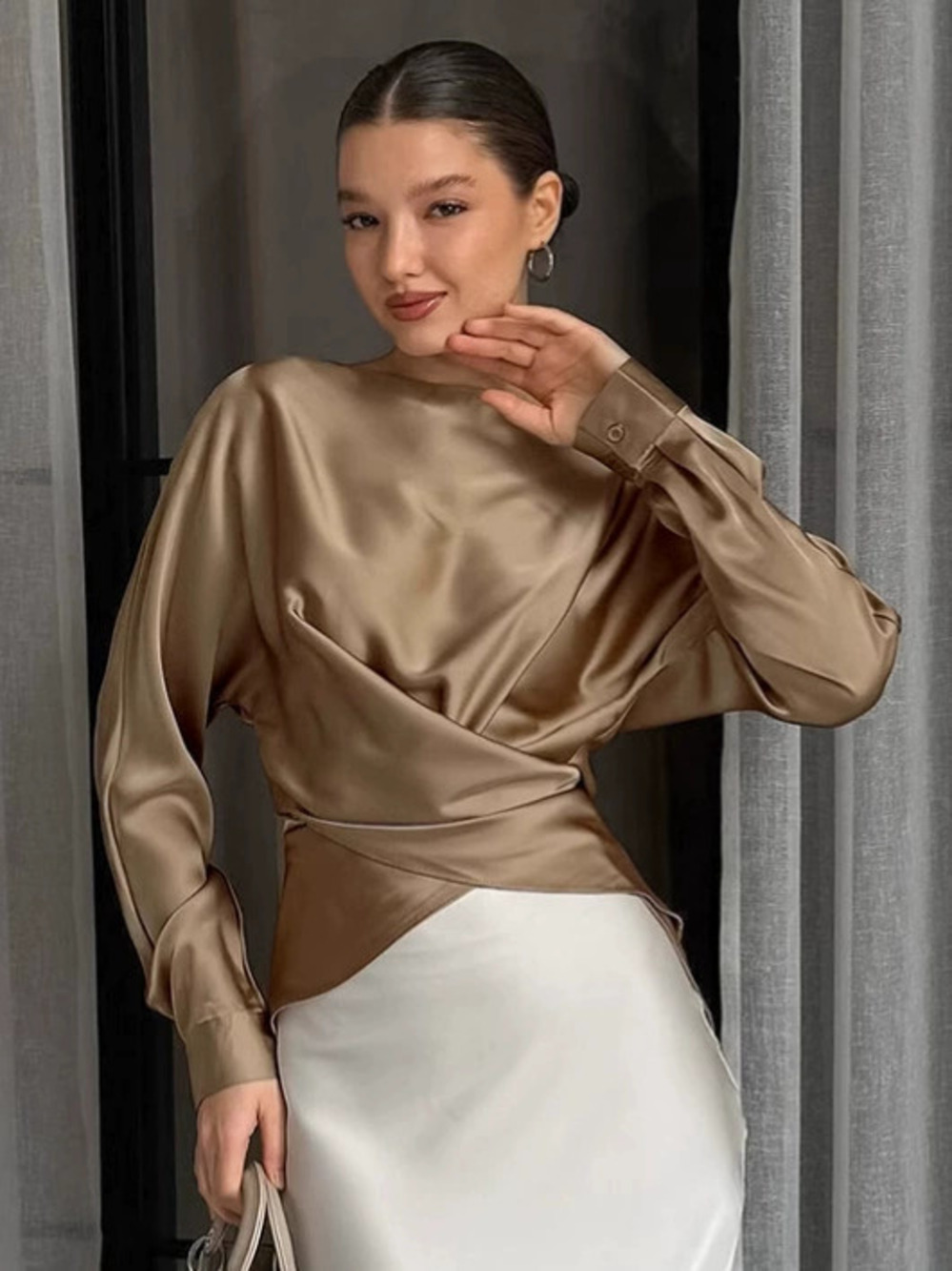 Forever 21 Satin Round Neck Autumn Pullover Blouse